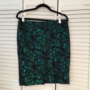 J. Crew Pencil Skirt - Green Foil and Navy